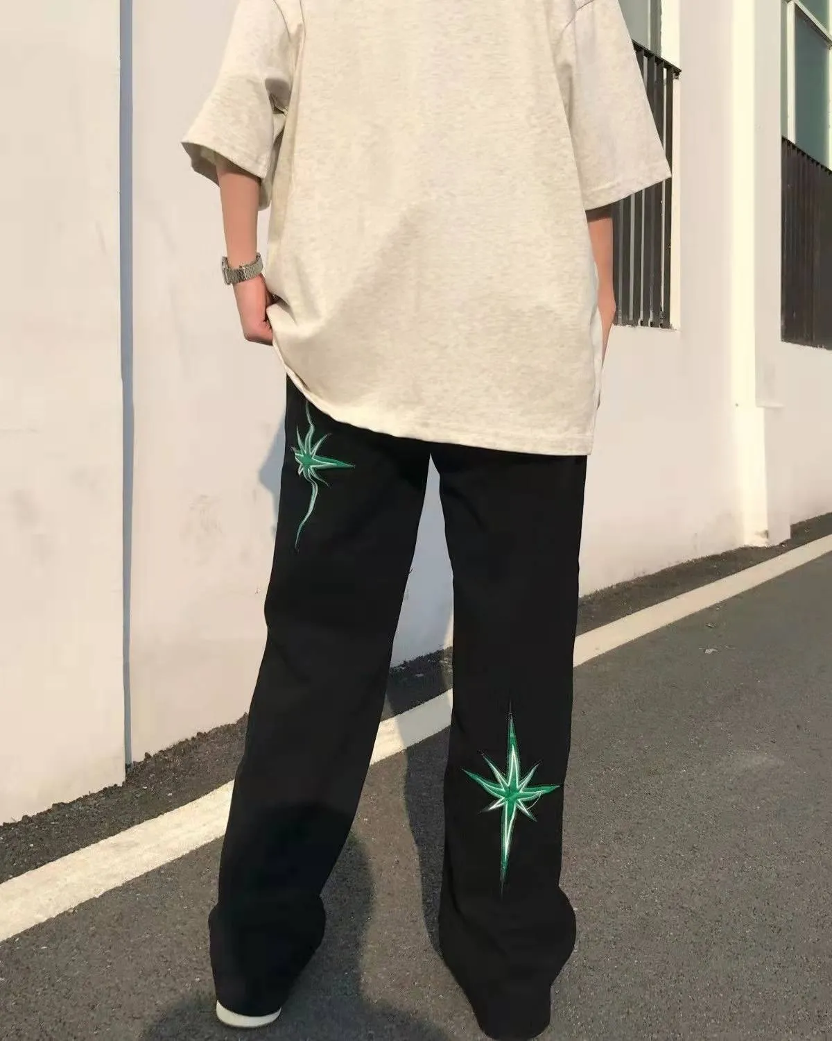 Women’s High Waist Comfy Pants with Black Star Details