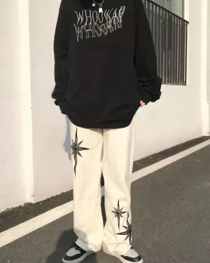 Women’s High Waist Comfy Pants with Black Star Details