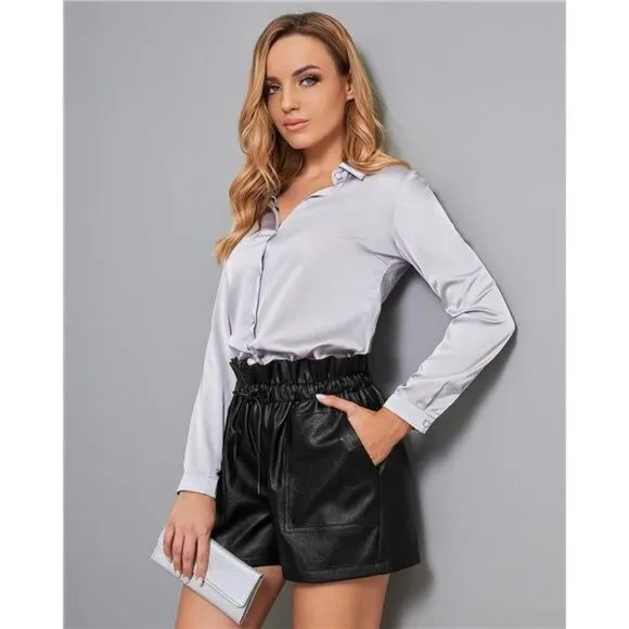 Women's Leather Shorts, Faux High Waist Wide Leg Sexy Shorts