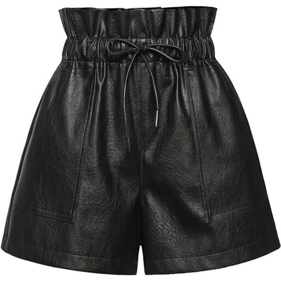 Women's Leather Shorts, Faux High Waist Wide Leg Sexy Shorts