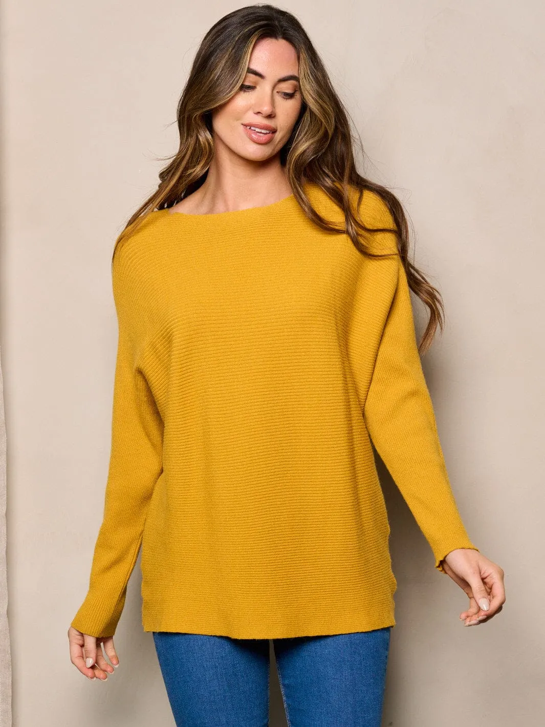 WOMEN'S LONG SLEEVE SOLID RIBBED LOOSE FIT TOP