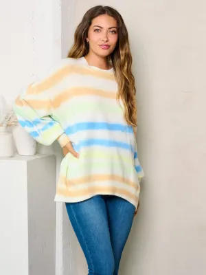 WOMEN'S LONG SLEEVES COLORBLOCK LOOSE FIT SWEATER