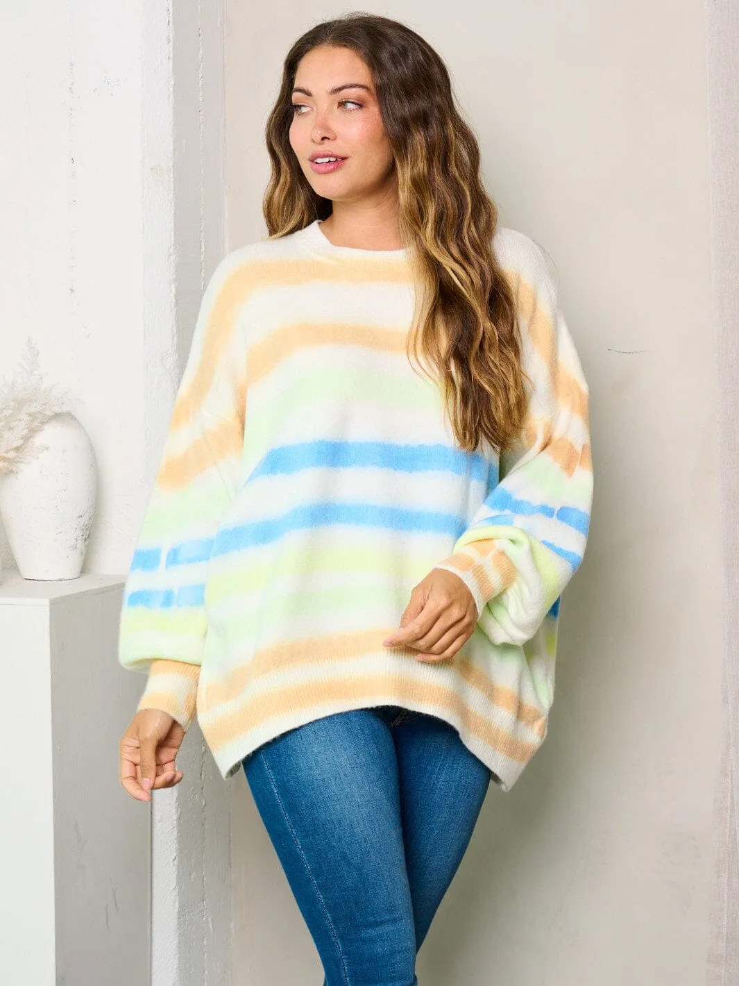 WOMEN'S LONG SLEEVES COLORBLOCK LOOSE FIT SWEATER