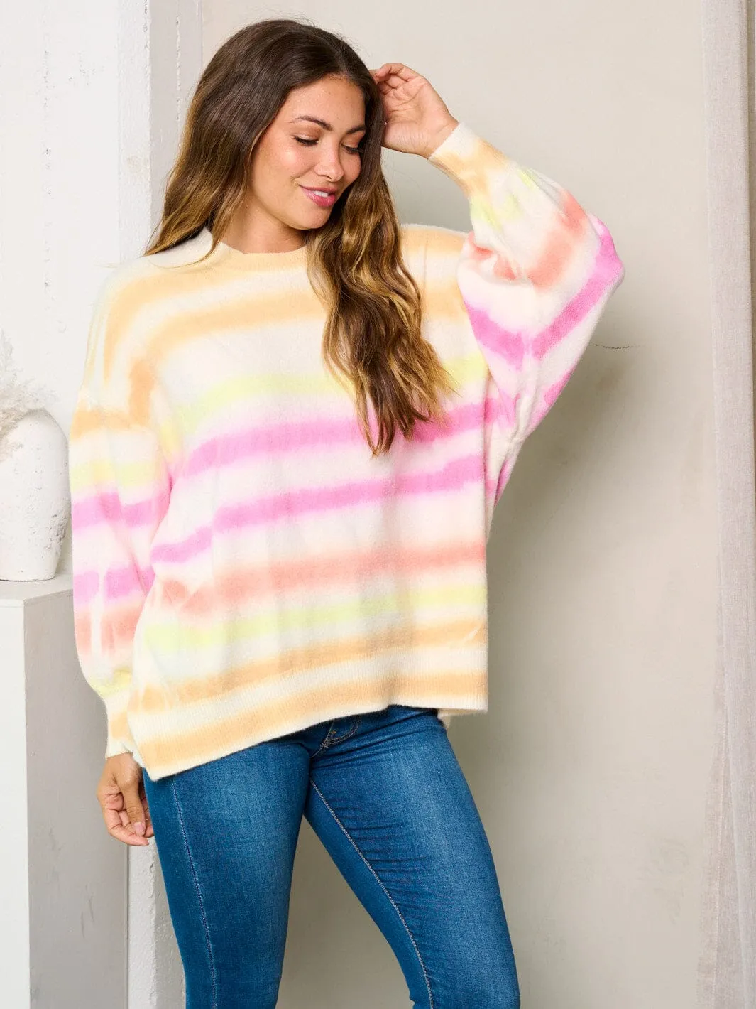 WOMEN'S LONG SLEEVES COLORBLOCK LOOSE FIT SWEATER