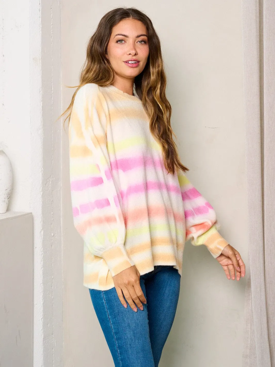 WOMEN'S LONG SLEEVES COLORBLOCK LOOSE FIT SWEATER