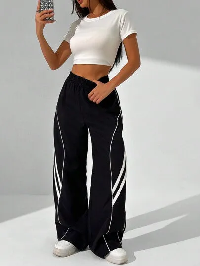Women's Loose Casual Color Block Long Pants