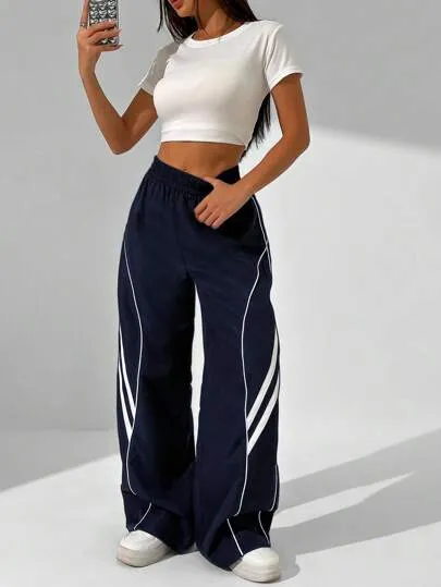 Women's Loose Casual Color Block Long Pants