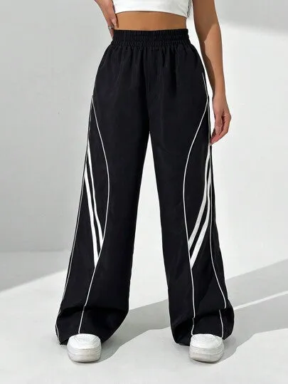 Women's Loose Casual Color Block Long Pants