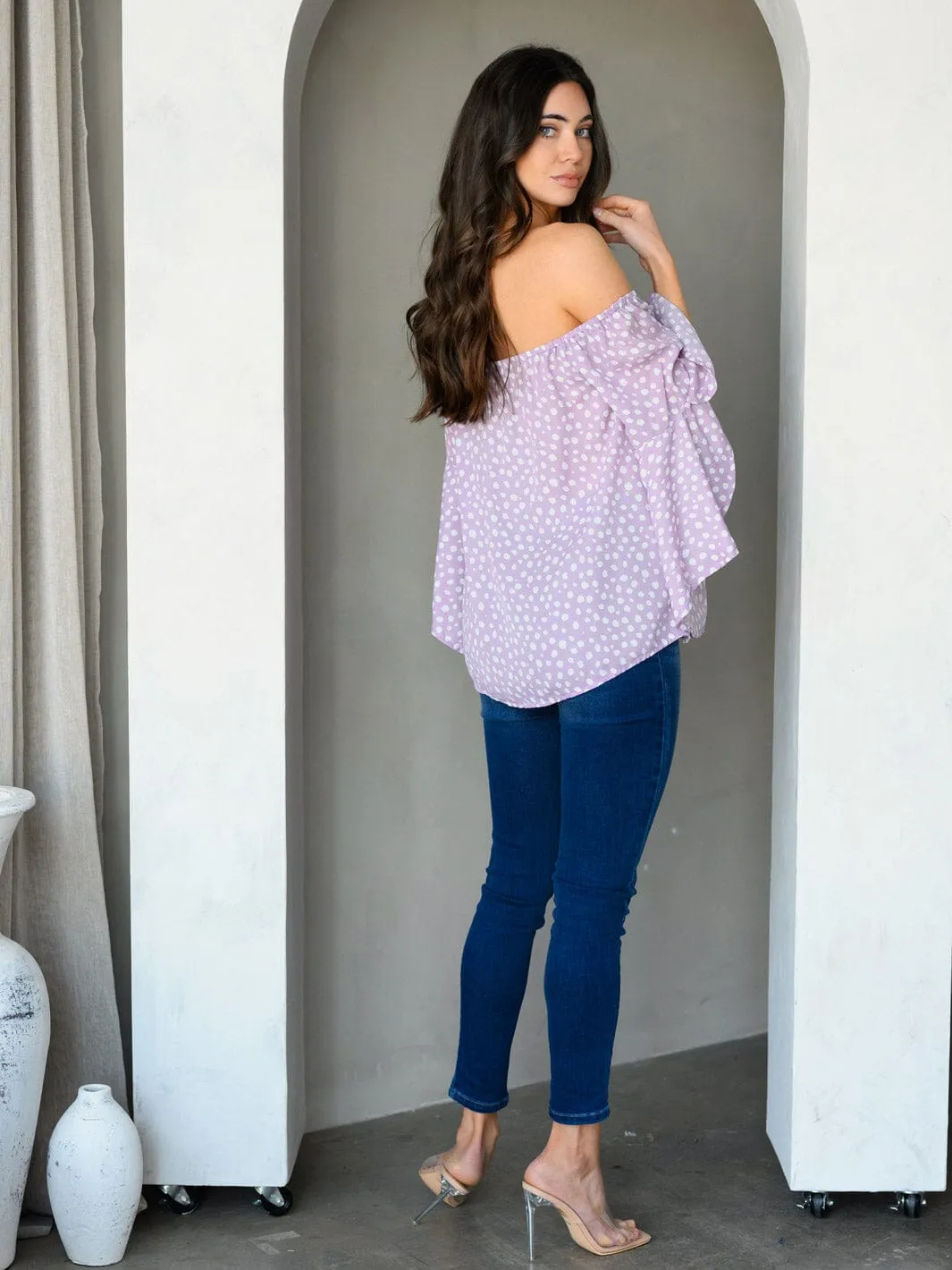WOMEN'S OFF SHOULDER BELL SLEEVE ANIMAL PRINT TUNIC TOP