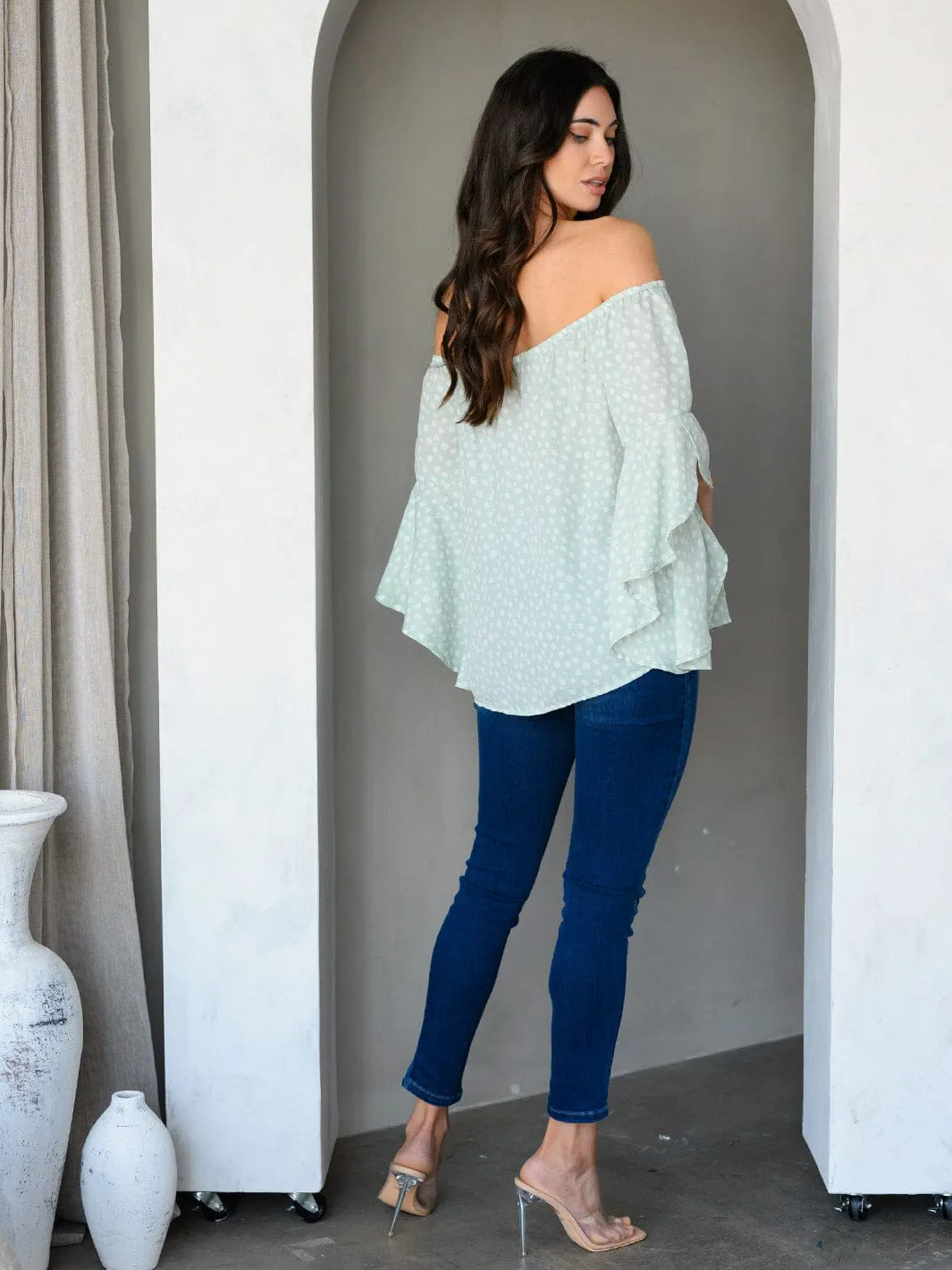 WOMEN'S OFF SHOULDER BELL SLEEVE ANIMAL PRINT TUNIC TOP