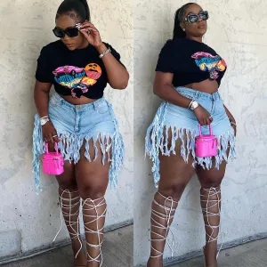 Women's Shredded Short-Shorts with High Waist