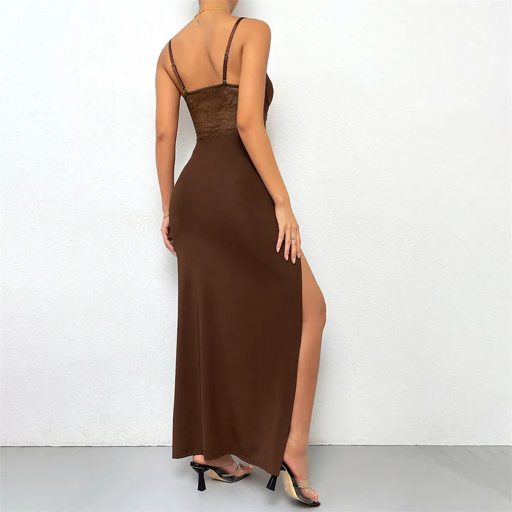 Women's Spaghetti Strap Dress with Lace Bodice