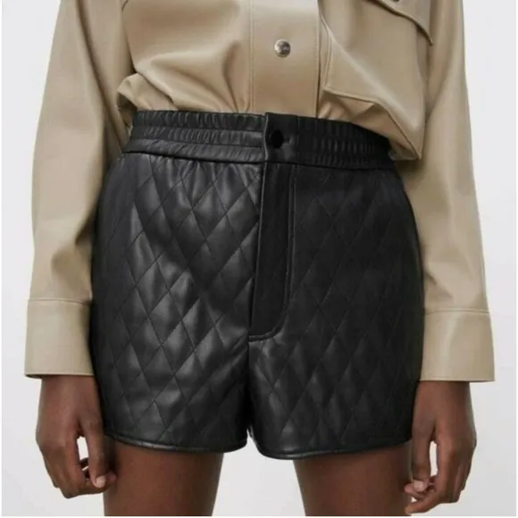 ZARA Faux Leather Quilted Shorts
