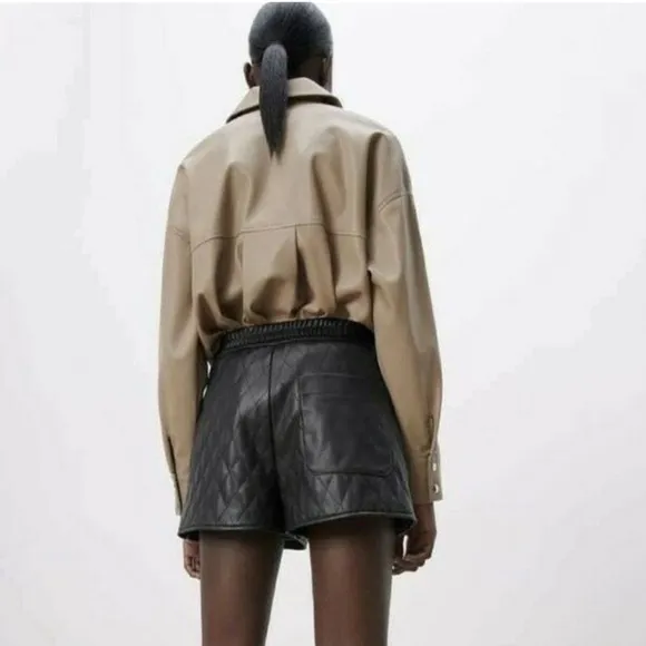 ZARA Faux Leather Quilted Shorts