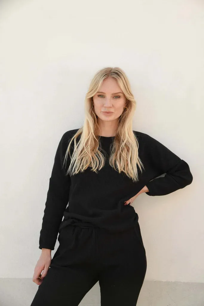 Zaza Ribbed Cotton Lounge Set Black