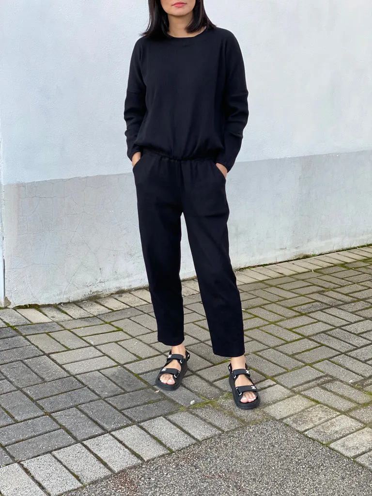 Zaza Ribbed Cotton Lounge Set Black