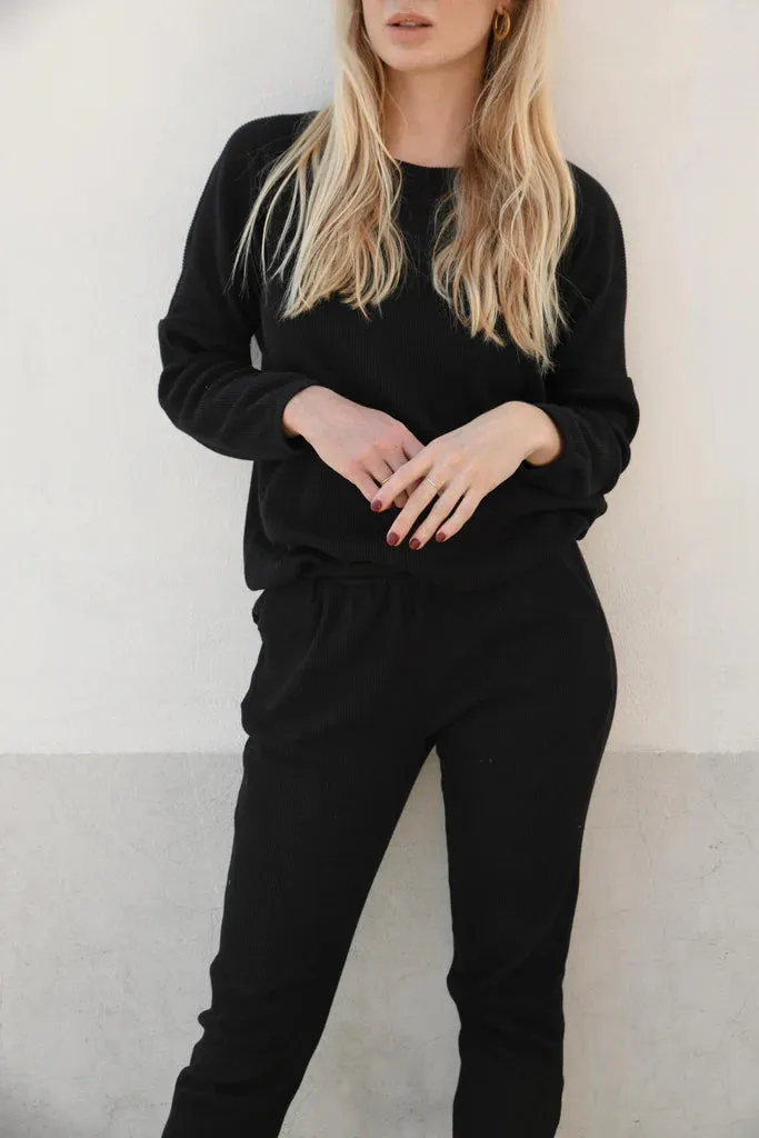Zaza Ribbed Cotton Lounge Set Black