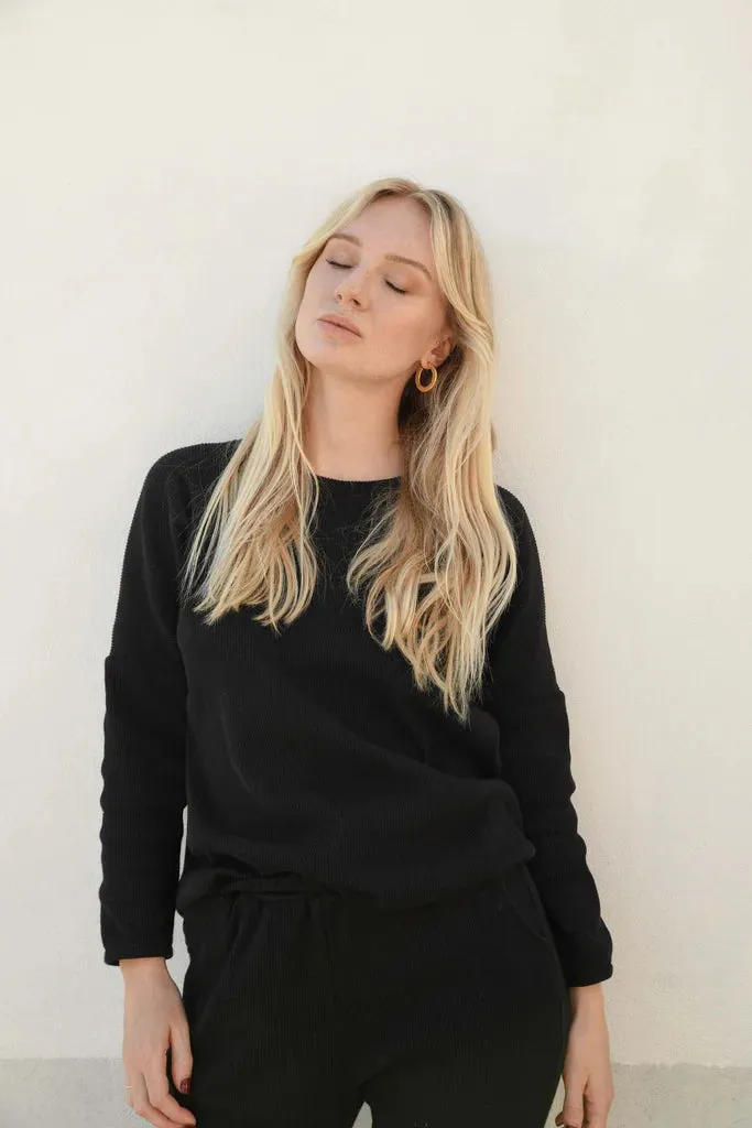 Zaza Ribbed Cotton Lounge Set Black