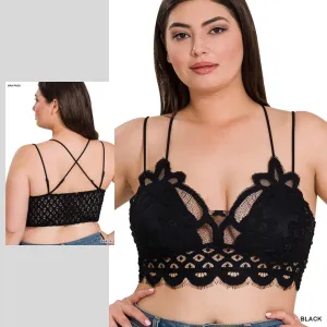 Zenana Black Padded Lace Crisscross Strap Bralette LT-6333