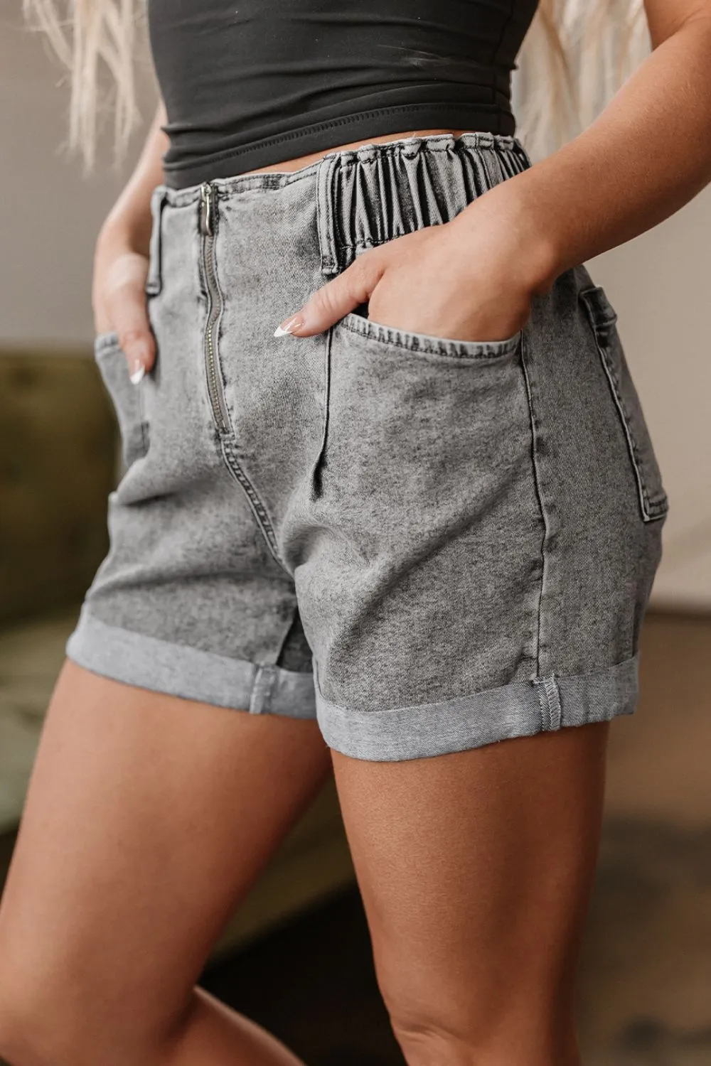 Zipped Cuffed Edge Denim Shorts 4-16